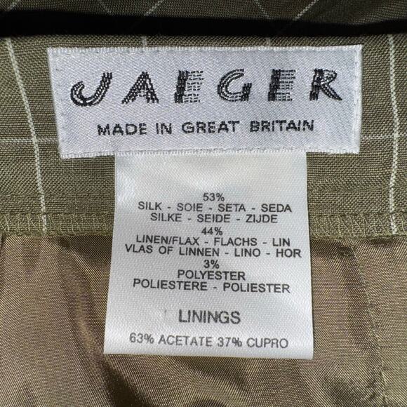 Vintage Jaeger Silk & Linen Green windowpane Skirt size 12 Made in Great Britain - Picture 4 of 4